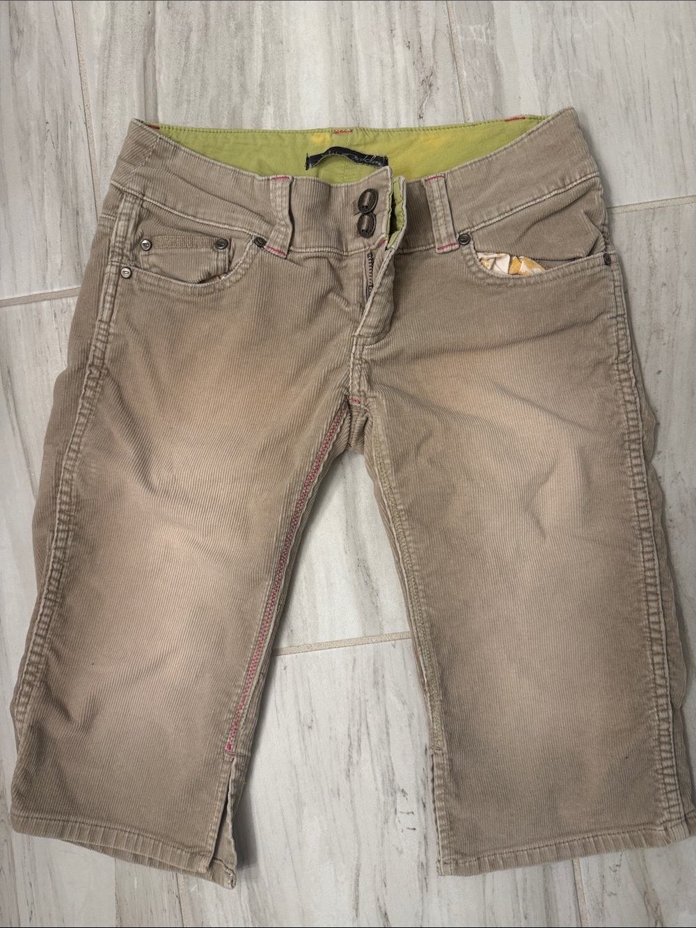 Casual Tan Oakley Corduroy Shorts with Lime Waistband